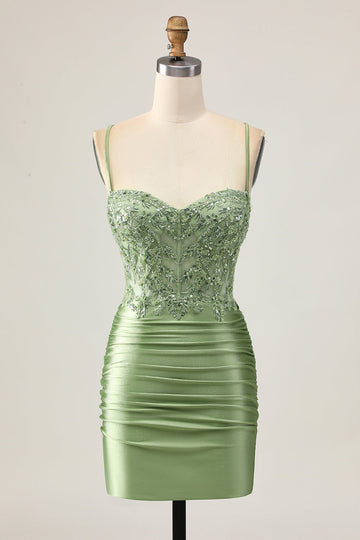Bodycon Sequins Ruched Sage Green Short Homecoming Dress